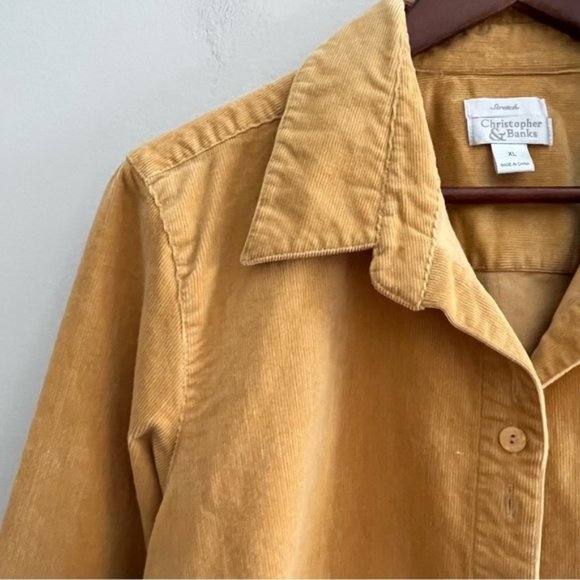 Christopher & Banks Embroidered Button Front Shirt Stretch Corduroy Size XL - Picture 7 of 15